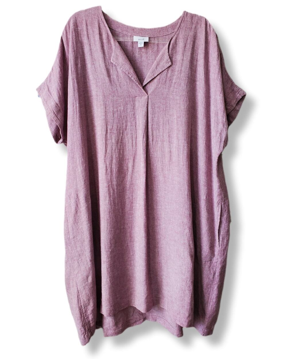 J Jill Mauve Linen Chambray Shift Dress PXL Lagenlook Minimalist Scandi Relaxed